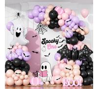 Kit de guirlande d'arche de ballons d'Halloween rose et violet, 125 ballons pastel sorcière d'Halloween avec chauve-souris et fantôme mignon pour filles, fête prénatale, Halloween, décoration de fête