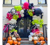Kit de guirlande d'arche de ballons d'Halloween, rose fluo, vert et noir et blanc avec araignée disco à faire soi-même et décoration d'araignée 3D pour Halloween, anniversaire, fête prénatale