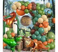 Kit de guirlande d'arche de ballons dinosaures, décorations de fête pour anniversaire d'enfant, fête prénatale, guirlande de ballons vert olive avec ballons dinosaures en aluminium