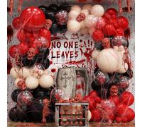 Kit de guirlande d'arche de ballons effrayants pour Halloween, noir, rouge et abricot avec décoration d'araignée 3D, ballon transparent avec sang pour Halloween, décorations d'anniversaire sur le