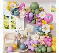 Kit de guirlande d'arche de ballons marguerites, 152 pièces pastels en rose, vert, violet, bleu, jaune et beige pour fête prénatale, décorations d'anniversaire sur le thème des marguerites