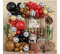 Kit de guirlande d'arche de ballons occidentaux, 173 pièces, marron, rouge, noir, pour fête prénatale, fête prénatale, anniversaire, ferme, fête avec ballons imprimés vache nude