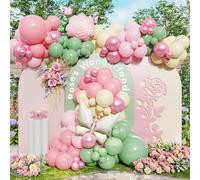 Kit de guirlande d'arche de ballons rose et vert, 158 ballons en latex vert sauge, rose pastel avec papillons et roses pour filles, bébés en fleurs, décorations de fête d'anniversaire