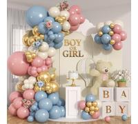 Kit de guirlande d'arche de ballons rose poudré et bleus métallisés dorés sable blanc pour révélation du sexe bohème, enterrement de vie de jeune fille, anniversaire, fête prénatale, décoration de