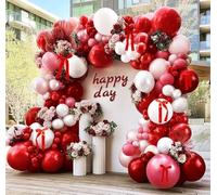 Kit de guirlande d'arche de ballons rouges et roses avec nœuds rouges, ballons à double rembourrage pour anniversaire, mariage, fête prénatale, fête prénuptiale, Saint-Valentin, fête des mères
