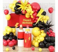 Kit de guirlande d'arche de ballons rouges noirs et jaunes en mylar avec flash éclair et étoiles pour décoration de fête d'anniversaire, fête prénatale