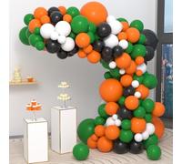 Kit de guirlande d'arche de ballons verts, oranges et noirs - Arche de ballons de sport blancs, verts, noirs, oranges, jeux vidéo pour fête sur le thème de dessin animé, anniversaire, remise de
