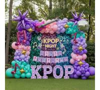 Kit de guirlande d'arche de ballons violets et roses avec bannière symboles musicaux Disco Star Mylar ballons pour chasseur de musique Kpop Décorations d'anniversaire Y2K Concert Films TV Fans