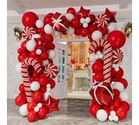 Kit de guirlande d'arche en ballons de Noël Rouge Blanc Guimauve Boîte Cadeau Ballons Étoile Rouge pour la Décoration de Fête de Noël