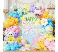 Kit de guirlande de ballons de Pâques 139 pièces - Ballons de Pâques pastel avec lapin, agneau et marguerite - Ballons en aluminium pour la chasse aux œufs de Pâques, les fleurs de printemps, les