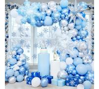 Kit de guirlande de ballons en forme de flocon de neige, ballons bleus métallisés argentés et blancs avec ballons en forme de flocon de neige pour l'hiver, Noël, fête prénatale, princesse, décorations