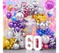 Kit de guirlande de ballons métalliques (141 pièces) pour décorer une arche de ballons disco (bleus, rouges, violets et argentés) sur le thème des années 80 et 90 (anniversaire, etc.)