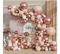 Kit de guirlande de ballons or rose - Ballons nude, rose, doré métallique et blanc mat avec ballons confettis dorés et or rose | Décorations parfaites pour mariages, fêtes de princesse, anniversaires