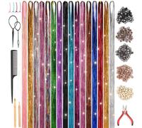 Kit de guirlandes à cheveux à paillettes avec outils - 3200 mèches étincelantes, 16 couleurs, 119 cm de long, accessoires de cheveux résistants à la chaleur pour femmes et filles