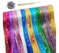 Kit de guirlandes de cheveux avec outils - 12 couleurs - 3200 mèches - 117 cm - Résistantes à la chaleur - Accessoires de cheveux pour femmes et filles - Pour fête costumée, Noël, Halloween