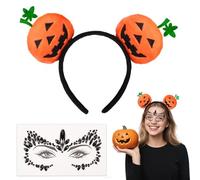 Kit de Halloween Bandeau Citrouille Serre-tête Couronne Citrouille Jaune et Autocollant Stickers Strass Brillant Tatouages de Visage Auto-adhésif Décoration pour Carnaval Fête Festival de Musique
