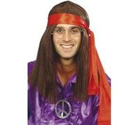 Smiffy's - Kit homme hippie - Perruque, lunettes, médaillon, bandeau - Marron - Halloween, Carnaval
