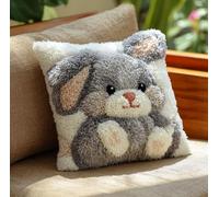 Kit De Housse De Coussin Avec Crochet À Loquet En, Adorable Petit Lapin Gris43X43Cm Kit De Broderie,Kits De Fabrication De Taies D'Oreiller，Latch Hook Pillowcase Kits