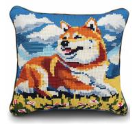 Kit De Housse De Coussin Avec Crochet À Loquet En Noël,Prairies À Shiba Inu Kit De Broderie,Kits De Fabrication De Taies D'Oreiller，Christmas Latch Hook Pillowcase Kits 43X43Cm