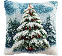 Kit De Housse De Coussin Avec Crochet À Loquet En, Scène Enneigée D'Un Sapin De Noël43X43Cm Kit De Broderie,Kits De Fabrication De Taies D'Oreiller，Latch Hook Pillowcase Kits