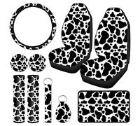 Kit de housses de siège de voiture imprimé vache 10 pièces, housse de volant de voiture, coussinets de ceinture de sécurité, tapis de sol de voiture, dessous de verre, coussin d'accoudoir