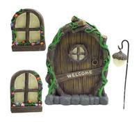 Kit de Jardin de fées, Brillance dans la fenêtre la résine Noire et Porte fée pour Coffre d'arbre avec Lanterne pour Jardin Yard Yard intérieur extérieur