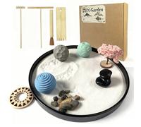Kit de jardin zen de bureau avec 3 sphères et râteaux à motifs - Mini jardin de sable japonais pour décoration de bureau, soulagement du stress et méditation - Comprend des pierres d'équilibre, des