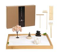Kit de Jardin Zen pour Bureau, décoration de méditation Japonaise, Art du Sable avec Plateau/Statue de Bouddha/Porte-encens Lotus en céramique Fait à la Main, Accessoires Zen, Cadeau Spirituel pour