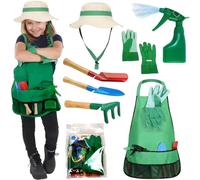 Kit de jardinage pour enfants, 7pcs / set Toddler Gardening Ensemble avec chapeau de soleil, tablier, pulvérisateur, gants, râteau, truelle et pellets, outils jardin pour les enfants Hauteur 45.28