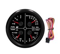 Kit de Jauge Multifonction, 85 Mm 4 en 1 Jauge Multifonction Niveau de Carburant Pression D'huile Température de L'eau Tension Compteur Type de Pointeur pour RV Yacht Ship