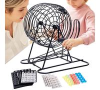 Kit de jeu de cage de bingo - Spinner de bingo en métal de 21 cm avec poignée | Kit complet de fête de Noël avec 75 balles, cartes et disques numérotés pour jeux de famille, événements et groupes