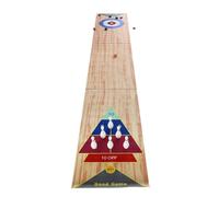 Kit de jeu de curling de table portable 3 en 1, avec bowling et shuffleboard en tissu non tissé résistant - Kit complet comprenant 2 putters de curling, 8 pions, 6 cônes de bowling et tapis de chemin