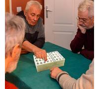 Kit de jeu de mahjong chinois - Mini Mahjongg portable avec 144 carreaux et dés - Boîte de jeu de voyage compacte pour famille amis - Jeu de fête pour la maison ou les vacances