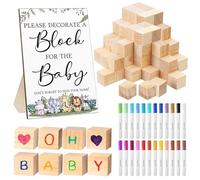 Kit de jeux pour baby shower, ensemble de 75 pièces comprenant 50 cubes en bois, 24 marqueurs, 1 panneau de jeu et des blocs à sculpter pour des activités manuelles (peinture, loisirs créatifs)