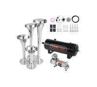 VEVOR Kit de Klaxon 4 Trompettes 150 dB Klaxon de Voiture avec Compresseur d'Air 110-160 psi Réservoir d'Air 10 L Avertisseur Sonore Pneumatique Universel pour Tout Véhicules 12 V Trains Bateaux Auto