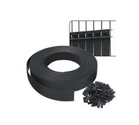 VOUNOT® Kit de lamelles Occultantes PVC 75m x 4.7cm 150 Clips Brise Vue de Qualité Bandes de Protection pour Panneau Grillagé Clôtures Rigides Noir