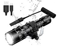 Kit de Lampe de Poche LED Haute Puissance Rechargeable 1600 lm Brillante Lampe Torche Tactique 5 Modes 500 Mètres Étanche avec Chargeur USB et Mode SOS (Batterie Incluse)