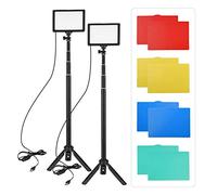 Kit de Lampe vidéo LED USB Éclairage Photographique gradable sur 14 Niveaux 3200K-5600K avec trépied Ajustable filtres Couleur et Monture Triple Cold Shoe pour Le Live Streaming