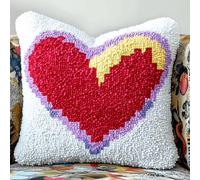 Kit de Latch Hook Débutant: Créez un Coussin ou Tapis Point Noué Motif Cœur rouge (43x43 cm) - Loisir Créatif et DIY pour la Décoration Maison