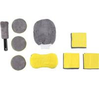 Kit de lavage auto Dunlop 9 pièces - Kit d'entretien auto - Incl. serviettes, gant, éponge circulaire, brosse pour jantes et éponge - microfibre et plastique - jaune/gris