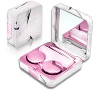 Kit de lentilles compactes portables avec applicateur, dissolvant, miroir et flacon de solution pour les voyages quotidiens, design carré, or rose., rose, Art