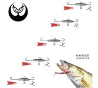 Kit de leurres de pêche non peints - Appât de glace pour bar, crappie, truite, doré jaune, brochet, eau salée, hameçons inclus pour couler en eau douce (5, queues rouge sang, 0,9 g)