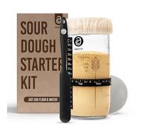 Kit de Levain - Bocal avec Couvercle Métallique, Spatule en Silicone, Suivi d'Alimentation, Bandes Thermomètre, Couvercles Respirants - Idéal pour Faire du Pain au Levain (710 ml)