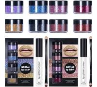 Kit de lèvres Sheglittary Glitter, brillant à lèvres à paillettes, 4 couleurs à avec amorce et brosse, épreuve de la tache imperméable, kit liquide brillant de longue durée (AB)