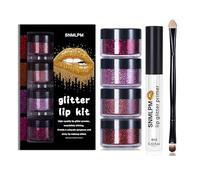 Kit de lèvres Sheglittary Glitter, épreuve étanche des taches, brillance à lèvres imperméable de diamant, maquillage de aux paillettes avec amorce et pinceau, pour les fêtes (WARM)
