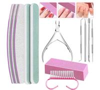 Kit de lime à ongles, kit de manucure pour salon,Kit de soins des ongles 12 pièces, 100/180 outils de manucure - Les outils pour ongles comprennent une pince à cuticules et un décapant triangulaire