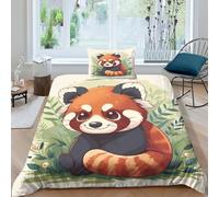 Kit De Linge De Lit 2 pièces Panda Roux en Dessin animé Et Taie D’Oreiller en Microfibre Ultra Douce Impression 3D Animaux d'art avec Fermeture Éclair pour Enfants Et Adultes Single（135x200cm）