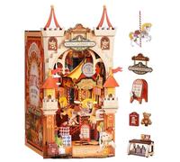 Kit de livre de parcs d'attractions à faire soi-même - Puzzle 3D en bois avec lumières LED, carrousel rotatif, scène de château miniature, décoration de bureau créative et cadeau pour les amoureux