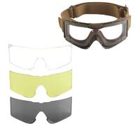 Kit De Lunettes Tactiques avec 3 Lentilles, Lunettes Anti-buée Compatibles avec Les Casques for Opérations Extérieures Et en Équipe(Brown)