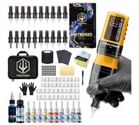 Kit de machine à tatouer rotative sans fil avec 20 aiguilles,cartouches d'encre et 1 batteries rechargeables| pour débutants(HM158)